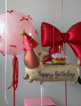 Globos de perro salchicha con sombreros de número rosa, globos de papel de aluminio de perro salchicha con sombrero rojo, adecuados para fiesta de cu - Shein - FashionsVida