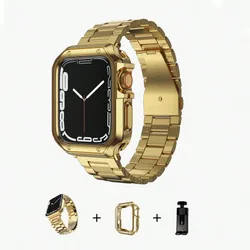 Juego de correa y caja de reloj de acero inoxidable, compatible con correas de , tallas: 38/40/41/42/44/45/49mm, apto para Apple Watch Ultra/SE/8/7/6/