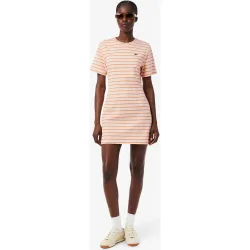 Vestido camisero de algodón de rayas en rose pale - orange - blanc de manga corta