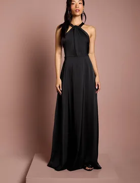 Women's Honoured Twist Halterneck Satin Maxi Bridesmaid Dress in Black Size: 20 - Black - Size: 20 - Coast - FashionsVida