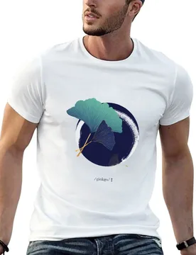 Blue ginkgo leaves illustration with hand stroke T-Shirt Tough Fabric Work Tee - Aliexpress - FashionsVida