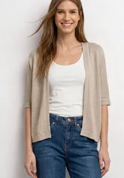 Kurzarm Jacke im Strick-Look mit Glitzer female Beige