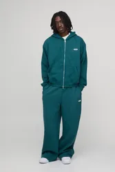 Mens Oversized Boxy Man Sport Hooded Zip Through Wide Leg Tracksuit - Teal Cotton - Size Small