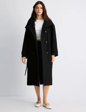Langer, weicher Mantel mit Stehkragen Schwarz L - Stradivarius - FashionsVida