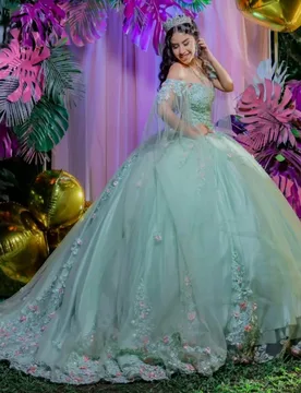 Green Shiny Quinceanera Dresses Off The Shoulder Applique Flower Beading Party Birthday Sweet 16 Dress Vestidos 15 De Anos - Aliexpress - FashionsVida