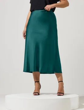 Women's Bias Cut Satin Skirt in Teal Size: 24 - Teal - Size: 24 - Yours - FashionsVida