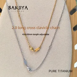New 2.0mm Pure Titanium Collarbone Chain, 42cm + 5cm Adjustable Long O-Chain, Gold-Plated Fashion Hypoallergenic Welded Necklace
