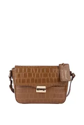 Womens 'Elegance' Croc Embossed Cross Body Bag - Tan - One Size