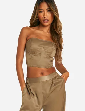 Womens Structured Cropped Bandeau - Mocha - Size 14 Uk - Boohoo - FashionsVida