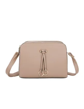 Women's Metz Twin Rings Charm Three Zipped Sections PU Leather Crossbody Bag in Beige - Beige - Size: One Size - Fontanella Fashion - FashionsVida