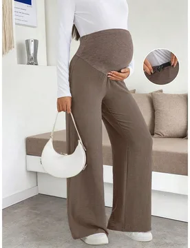 Pantalón/falda de punto de maternidad de caqui con gran elasticidad y pierna ancha, cómodo y holgado para uso casual de oficina y trayecto, con deta - Shein - FashionsVida