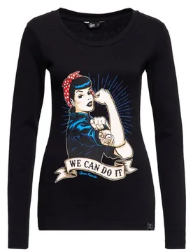 Rockabilly Langarmshirt - We Can Do It - Longsleeve - XS bis 4XL - für Damen - Größe XL - schwarz - Frauen - female - Queen Kerosin - FashionsVida