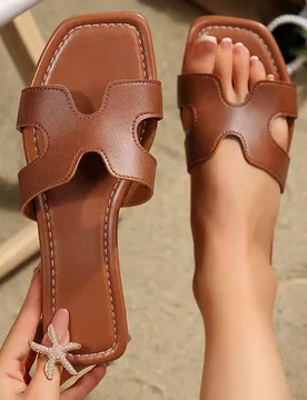 Sandalias planas simples de moda nueva verano 2025 para mujer, estilo casual de playa y exterior, color liso, elegantes, de piel PU CN42 - Shein - FashionsVida