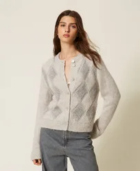 Cardigan jacquard avec losanges et sequins
