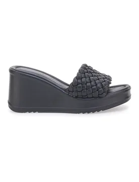 Ciabatte nere con fascia intrecciata e zeppa 8 cm 18009 39 - PLOCADI - FashionsVida