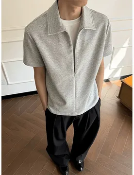 Men American Fake Two Piece Zipper Polo Shirts Summer Heavyweight Straight Shoulder Lapel Short Sleeve T Shirt Luxury Casual Top - Aliexpress - FashionsVida