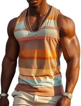 Rainbow striped 3D printed fashionable men's round neck casual vest, summer fashion simple sleeveless vest, breathable men's top - Aliexpress - FashionsVida