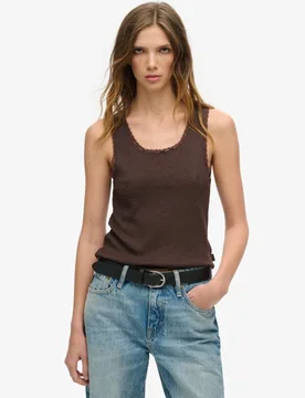 Superdry Damen Athletic Essentials Vintage Tanktop mit Spitzenbesatz Braun - Größe: XS/S - 26.99 - FashionsVida