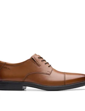 Men's Cosgrove Cap Dark Tan Leather Derby Shoes, Lace Up in Brown Size: 9.5-Wide Fit - Brown - Size: 9.5-Wide Fit - Clarks - FashionsVida