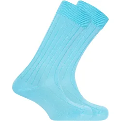 Pack de 2 pares de calcetines en bambú de hombre cortos en canalé con puño antipresión en color azul