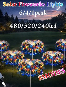 Paquetes de Luces de Fuegos Artificiales Solares, Impermeables, Luces de Flores de Jardín Solares con Estacas de Tierra, 8 Modos de Iluminación, Luc - Shein - FashionsVida