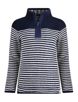 Weird Fish Juliet 1/4 Zip Stripe Macaroni Sweatshirt Size 10 - new-arrivals macaroni new-arrivals walkies-collection women women sweatshirts-hoodies w - Navy - FashionsVida