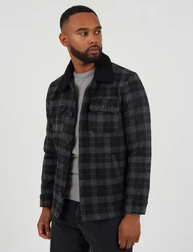 Checked Mens Jacket with Sherpa Collar - - Size: S - Brave soul - FashionsVida