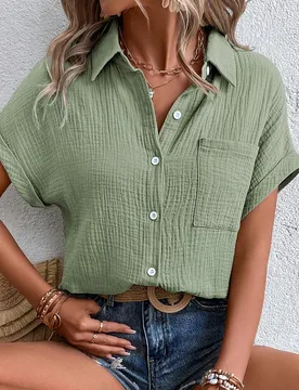 Camisa casual versátil de unicolor con un solo botón para uso diario y salidas de mujer S - Shein - FashionsVida