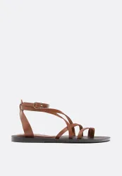 Flache Ledersandalen mit Schnürriemen BRAUN 40