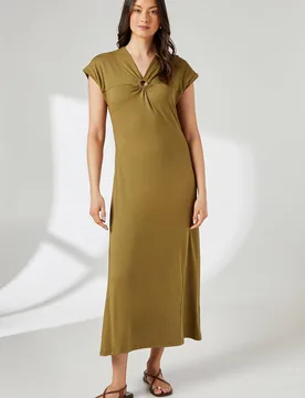 Women's Contrast Ring Detail Jersey Midi Dress in Khaki Size: 12 - Khaki - Size: 12 - Debenhams - FashionsVida