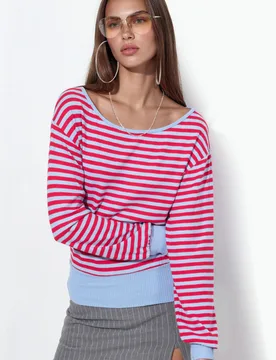 Womens Striped Long-Sleeve Ribbed T-Shirt - Multicolour - Size Large - Busem - FashionsVida