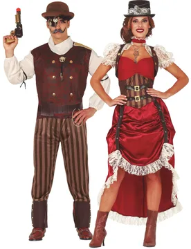 Steampunk-Paarkostüm für Erwachsene Fasching rot-braun - BCI - FashionsVida