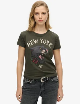 Superdry Damen 90er Jahre T-shirt mit Tattoo-grafik Grün - Größe: 36 - 39.99 - FashionsVida