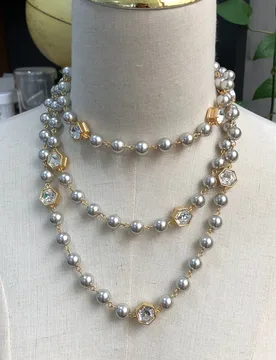 Palace Vintage Gold-plated Long Necklace Short Necklace Jewelry Suit Cut Glass Necklace Sweater Chain Gray Glazed Pearl Long Sho - Aliexpress - FashionsVida