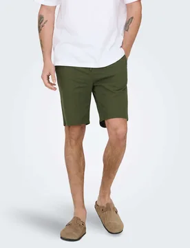 Slim Fit Cotton Rich Lightweight Shorts Khaki male - ONLY & SONS - FashionsVida