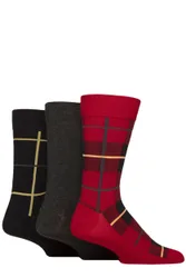 Mens 3 Pair Gift Tagged Patterned Bamboo Socks Red Checker 7-11 Mens - Multi Coloured - Size: 7-11 Mens