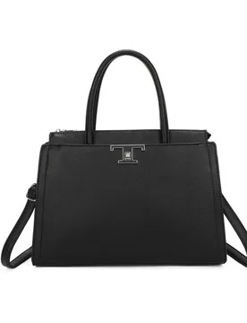 Women's 3 Compartments Two Handles Zip Top Tote Bag in Black - Black - Size: One Size - JFY - FashionsVida