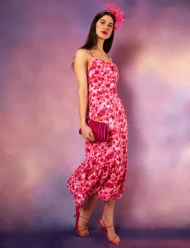 Draped Cowl Neck Midi Dress - 8 / PINK - female - Blue Vanilla - FashionsVida