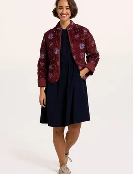 Women's Plum Printed Quilted Zip Front Jacket in Burgundy Size: 18 - Burgundy - Size: 18 - Brakeburn - FashionsVida