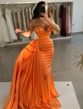 Sexy Orange Mermaid Prom Formal Dresses Sweetheart Sleeveless Beads Satin Long Evening Pageant Birthday Robe De Soriee - Aliexpress - FashionsVida