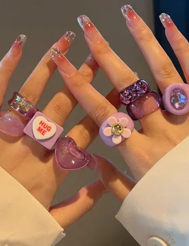 Juego de anillos de moda personalizados para mujer, múltiples colores y estilos para elegir, populares anillos grandes de cara ancha con forma de cor - Shein - FashionsVida
