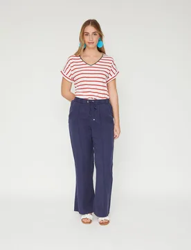 Pantalón de mujer con cintura elástica y nervio central - October - FashionsVida