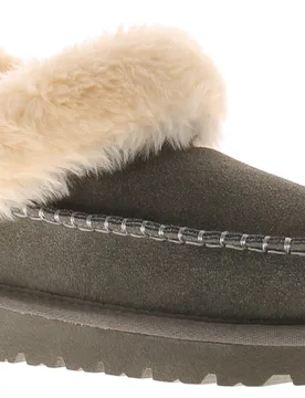 Womens Slipper Cuddle Bootee Faux Fur Lining Leather Suede Grey - Size Uk 5 - Apache - FashionsVida