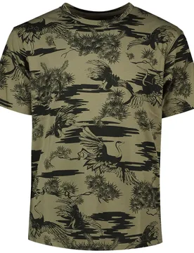 Maglietta A Maniche Corte Classic Ess Rlxd Printed Pine Crane Khaki S - Superdry - FashionsVida