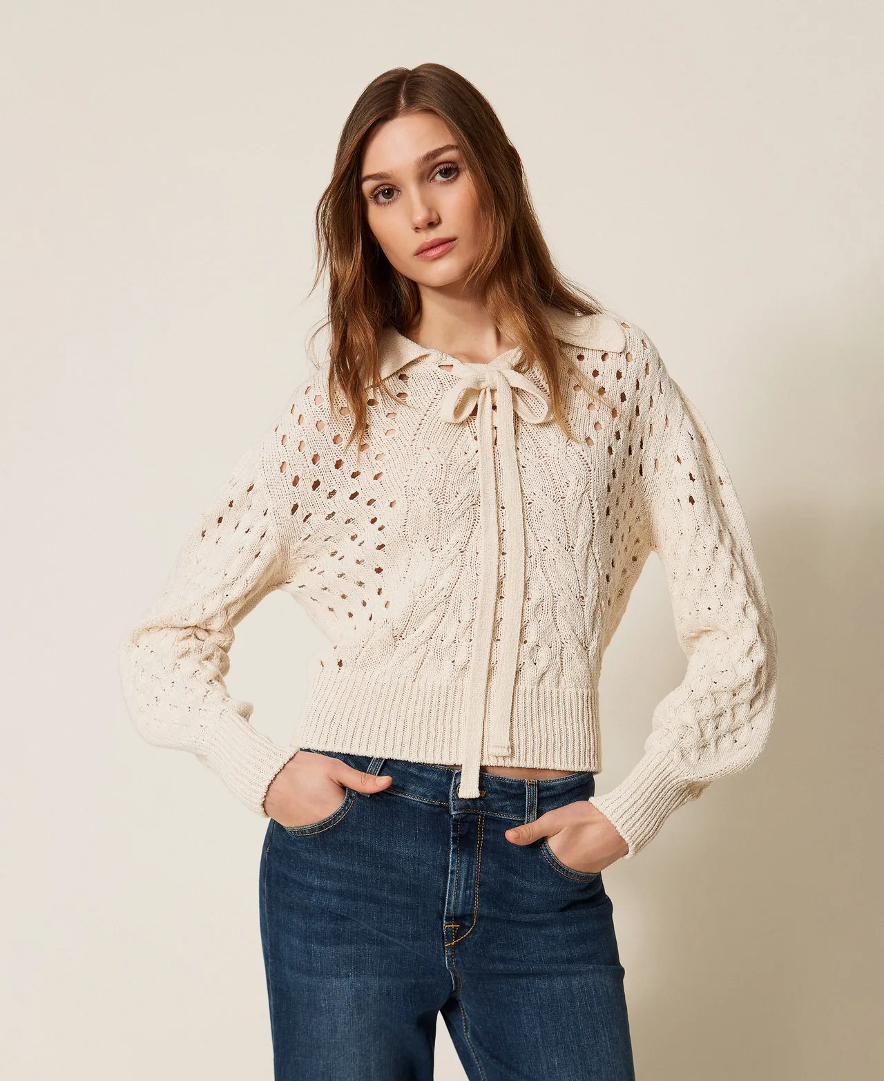 Twinset Pull avec torsades et naud - TWINSET - FashionsVida