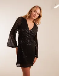 Angel Sleeve Mini Dress - 12 / BLACK - female
