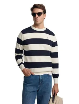 Maglione 102080733 Stripes Marino Crema S - Silbon - FashionsVida