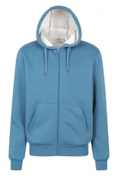 Dalton' Mens Hoodie With Zip Closure Borg Lined Casual Cosy Jumper - Blue Cotton - Size Large