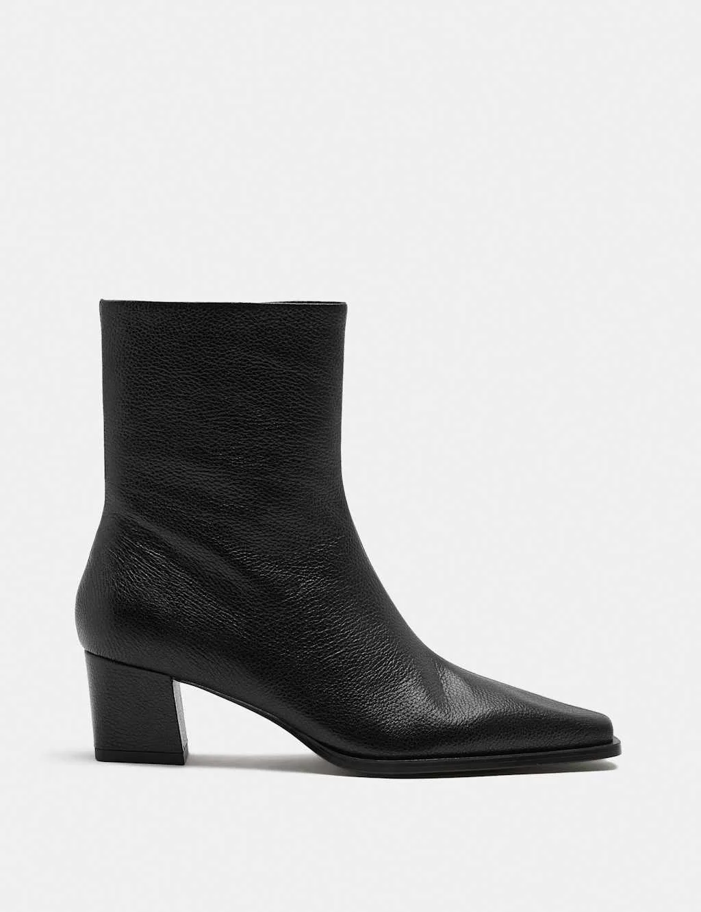 Leather Block Heel Chisel Toe Ankle Boots Black female - M&S - FashionsVida