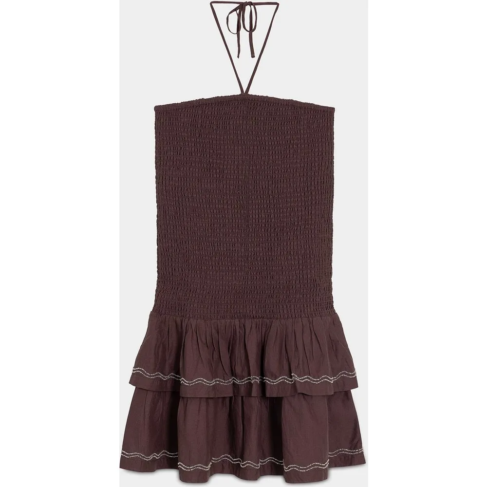 Vestido mini lazada al cuello y abalorios - Noon - FashionsVida